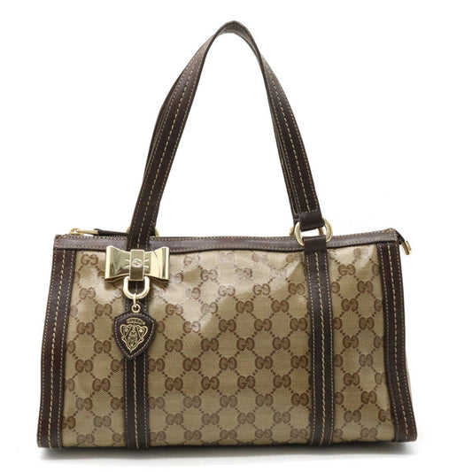 Used in Perfect Condition Authentic Gucci Ebony/Beige GG Crystal Canvas and Leather Duchessa Tote / Handbag 181490