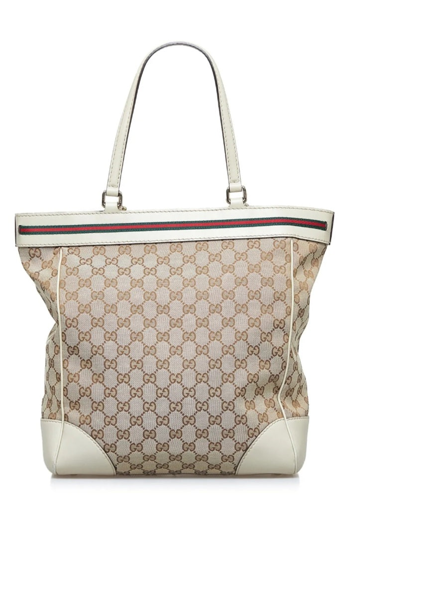 Authentic Gucci GG 257062 Mayfair Brown Beige Canvas Fabric Tote Bag shoulder bag